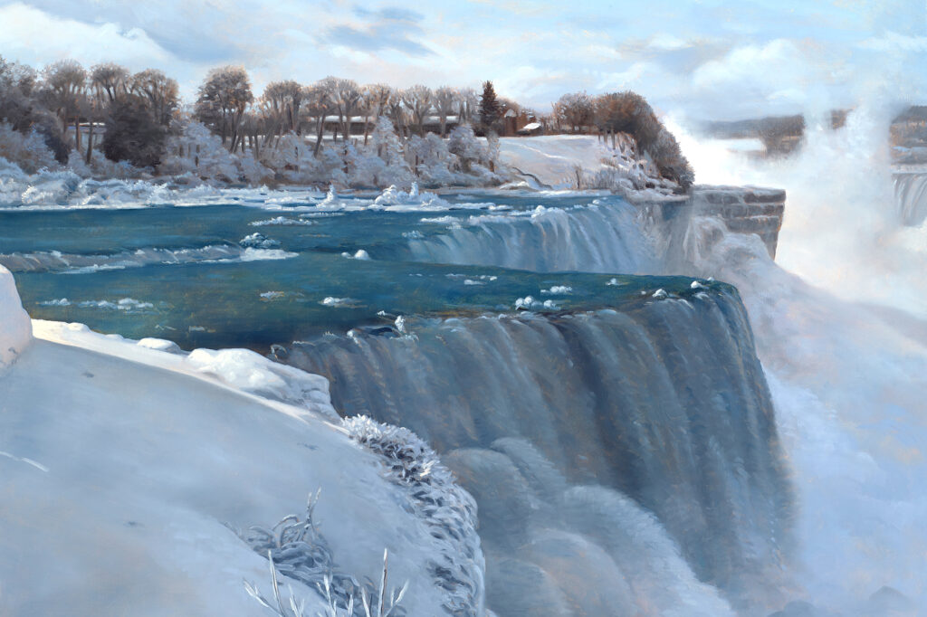 Niagara in Winter paining by James Mullen for Currier Center art exhibit