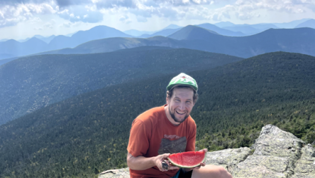 Brian Quarrier '05 leads a 2023 Long Fall trip on the Pemi Loop hike in the White Mountains.