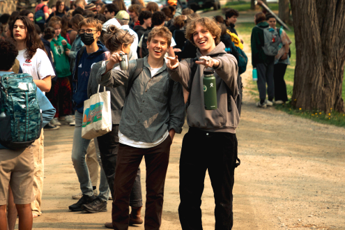 Two students smiling and looking at the camera