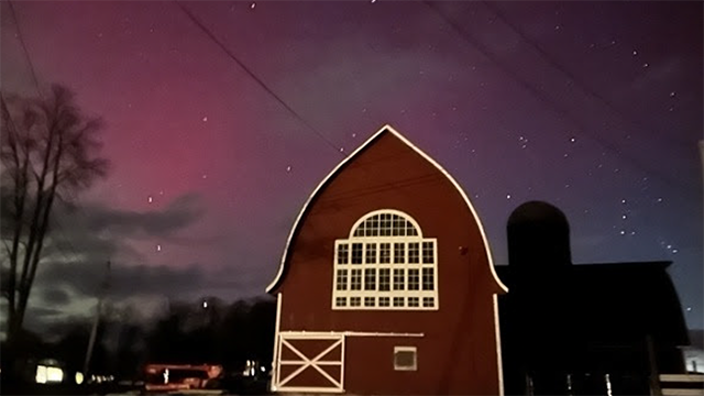 Alumni Newsletter cover image of barn under night sky.